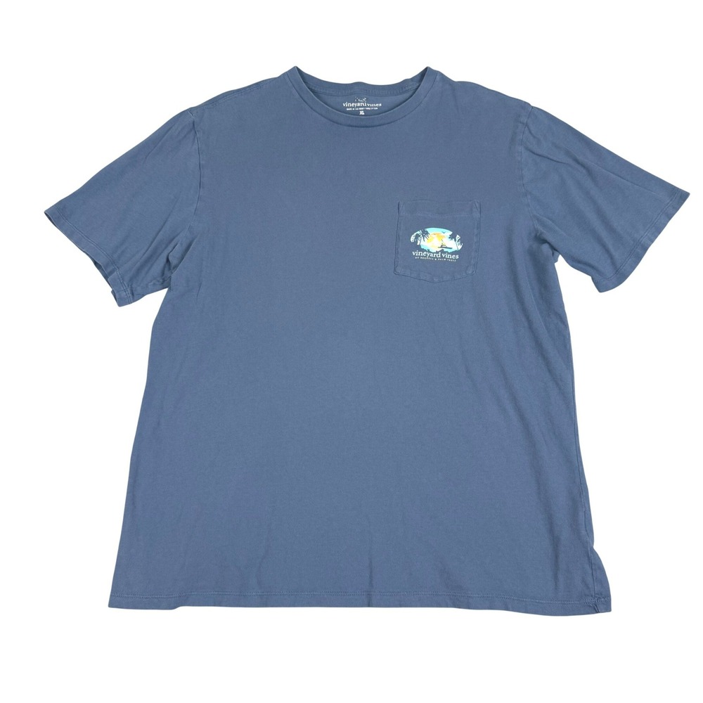 Vineyard Vines Blue 80 Degrees & Palm Trees Pocket T-Shirt XL 1V015288